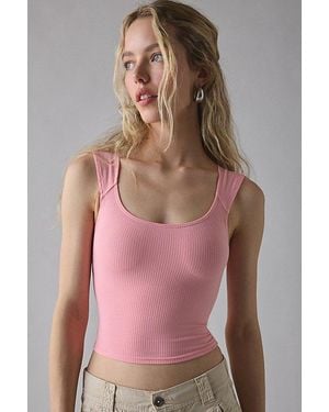 BDG Ribbed Square Neck Tank Top - Pink