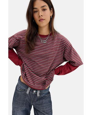 BDG Arlo Double Layer Long Sleeve T-shirt - Red