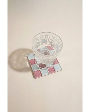 Subtle Studios Chocolate Checkered Glass Tile Coaster - Natural