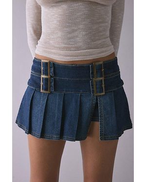 BDG Double Trouble Belted Denim Micro Mini Skort - Blue