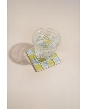 Subtle Studios Chocolate Checkered Glass Tile Coaster - Natural