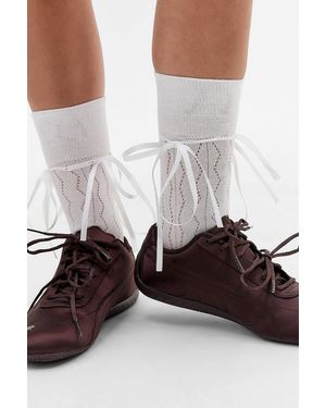 Out From Under Satin Bow Tie Ankle Socks - White