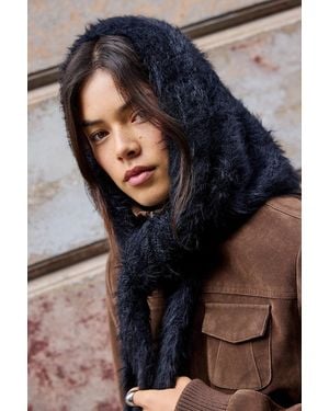 Urban Outfitters Uo Triangle Fluffy Scarf Hood - Blue