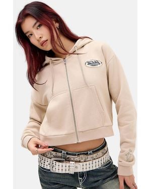 Von Dutch Embroidered Logo Cropped Hoodie - Natural