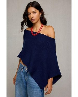 Lioness Luminous Asymmetric Ribbed Knit Poncho Top - Blue