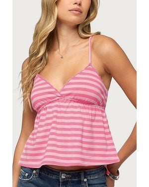 Edikted Ilan Striped Babydoll Tank Top - Pink