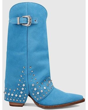 Dingo Howdy Honey Suede Foldover Cowboy Boot - Blue