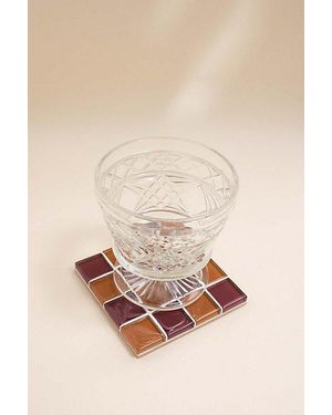 Subtle Studios Chocolate Checkered Glass Tile Coaster - Natural