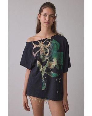 BDG Courtney Salt Air Seaside Graphic Off-The-Shoulder Oversized Tee - Black