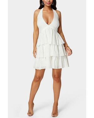 Bebe Tiered Eyelet Halter Dress - White