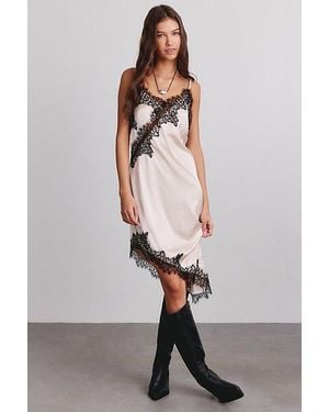 Kimchi Blue Cross My Heart Asymmetric Lace Trim Satin Midi Dress - White