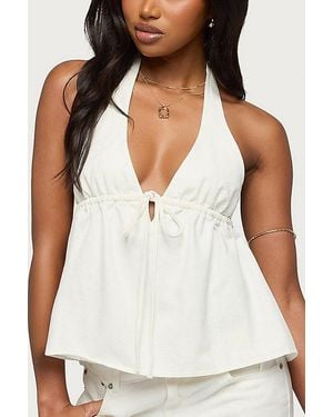 Edikted Safia Denim Halter Top - White