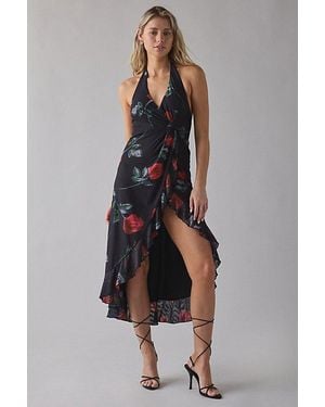 Urban Outfitters Uo Twisted Tie Mesh Asymmetric Ruffle High-Low Midi Dress - Blue