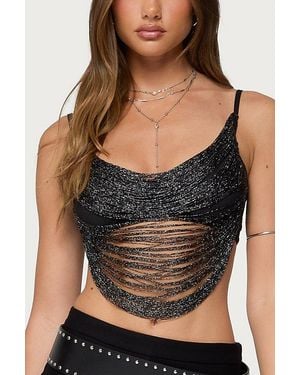 Edikted Ora Metallic Fringed Bra Top - Black
