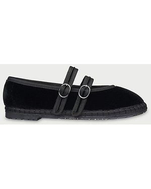Flabelus Mae Strappy Velvet Mary Jane Flat - Black