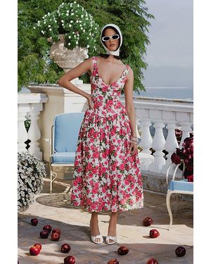 Miss Circle Wilfreda Floral Linen Sweetheart Midi Dress - Black