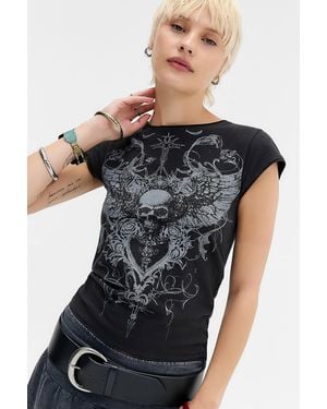 Urban Outfitters Uo Black Grunge Skull Print Baby T-shirt