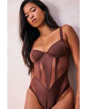 We Are We Wear Mesh Panel Bodysuit - Brown