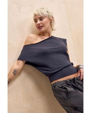 Out From Under Off-the-shoulder Banded Hem Tee - Blue
