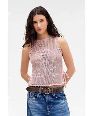 Urban Outfitters Uo Floral Knit Top - Red