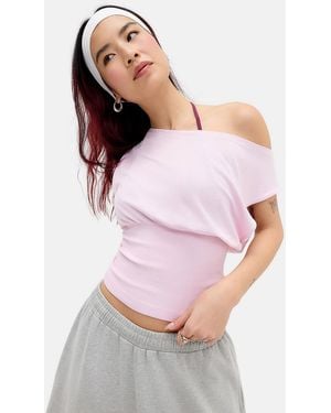 iets frans... Off-shoulder Seamless Top - Pink