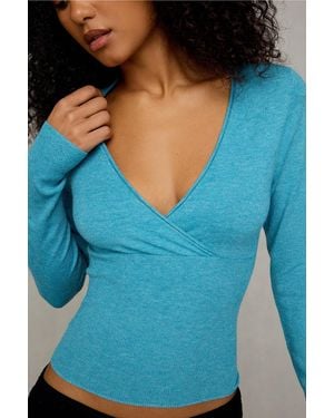 BDG Pretty Sweet Surplice Top - Blue