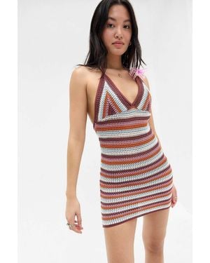 Roxy Uo Exclusive Stripe Knit Mini Dress Xs At Urban Outfitters - Red