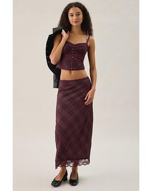 Kimchi Blue Fan Favorite Lace Trim Mesh Midi Skirt 2-Piece Set - Red