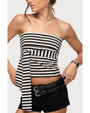 Edikted Finly Striped Tie Front Strapless Top - Black
