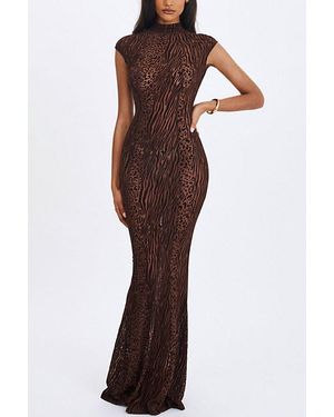 Miss Circle Tyanna Burnout Velvet Mesh Maxi Dress - Brown