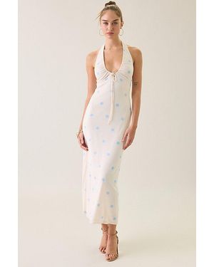 Urban Outfitters Uo Hera Plunging Halter Neck Mesh Midi Dress - Natural