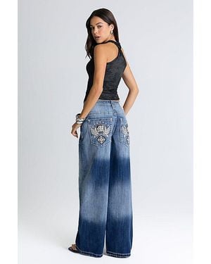 Miss Me Helena Appliqué Baggy Wide Leg Jean - Blue