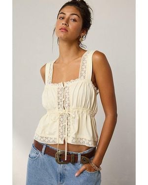 Kimchi Blue Amelie Eyelet Lace Trim Tie-Front Babydoll Top - Natural