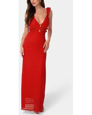 Bebe Lace Keyhole Maxi Dress - Red