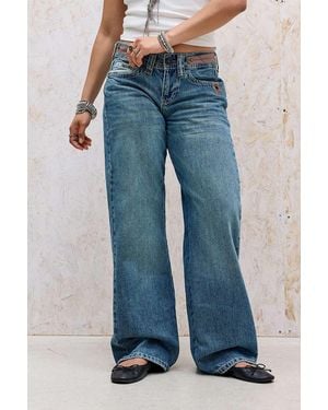 BDG Kayla Mixed Media Lowrider Jeans 24w 32l At Urban Outfitters - Blue