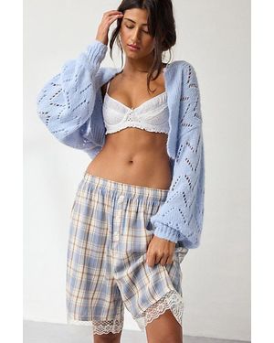 Out From Under Your Dreams Lace Trim Long Boxer Short - Blue