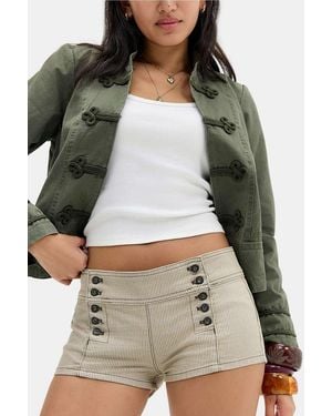 BDG Piper Ticking Stripe Micro Shorts - Grey