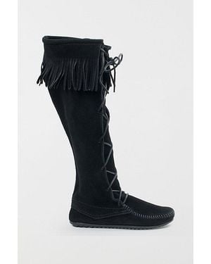 Minnetonka Suede Lace-Up Moccasin Boot - Black