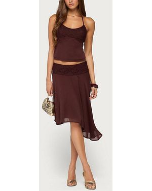 Edikted Evia Lacey Asymmetric Midi Skirt - Red