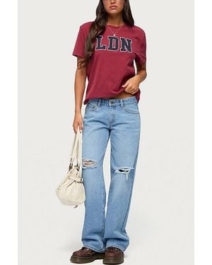 Edikted Juju Distressed Low Rise Baggy Jeans - Blue