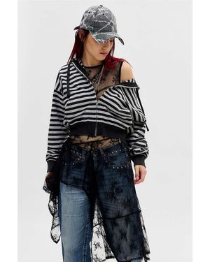 BDG Easy Stripe Cropped Hoodie - Grey