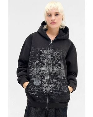 Urban Outfitters Uo Grunge Script Zip-through Hoodie - Blue