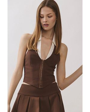 Personal Code Freya Sleeveless Halter Vest Top Jacket - Brown