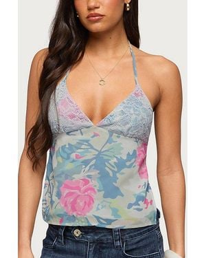 Edikted Bloomey Printed Backless Halter Top - Blue