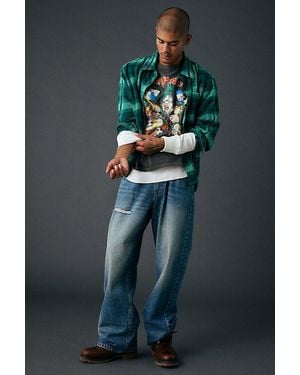 BDG Plaid Flannel Flat Hem Long Sleeve Shirt - Green