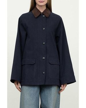 Moon River Corduroy Collar Oversized Barn Jacket - Blue