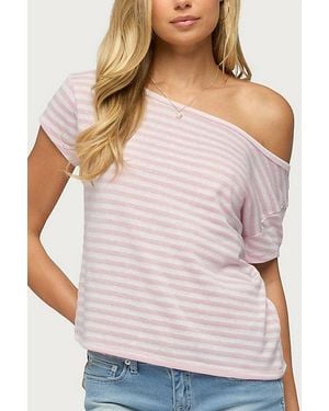 Edikted Chanelle Off Shoulder Striped Top - Gray