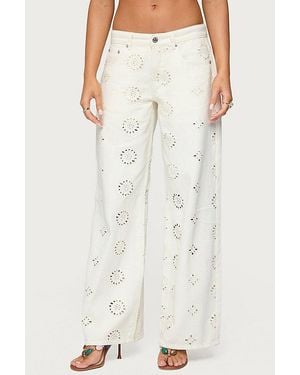 Edikted Eyelet Low Rise Wide Leg Jeans - White