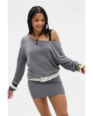 Urban Outfitters Uo Destin Knit Off-shoulder Mini Dress - Grey