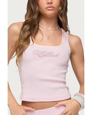 Edikted Studio Rhinestone Ribbed Tank Top - Pink